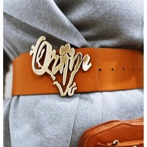 Orijin Culture Leather Belt – Wide Strap – Artistic Metal Buckle – Reversible-XL